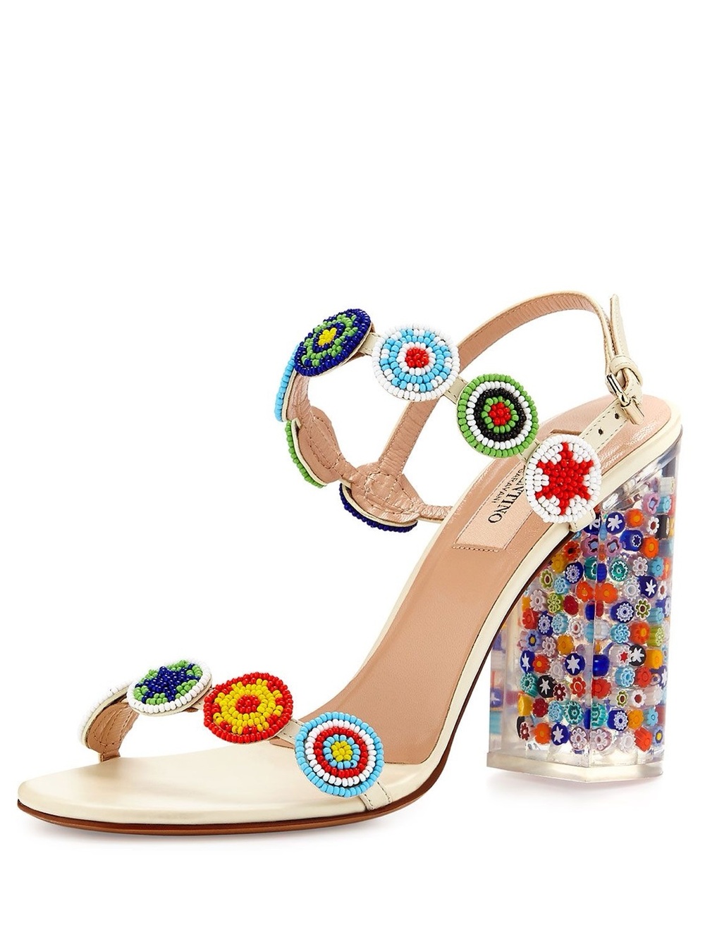 Valentino medallion beaded floral lucite-heel leather sandal size IT 37 US 7